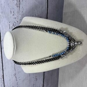 Simply Vera Wang Blue‎ Beads Multi-Strand Silver Rhinestone Necklace